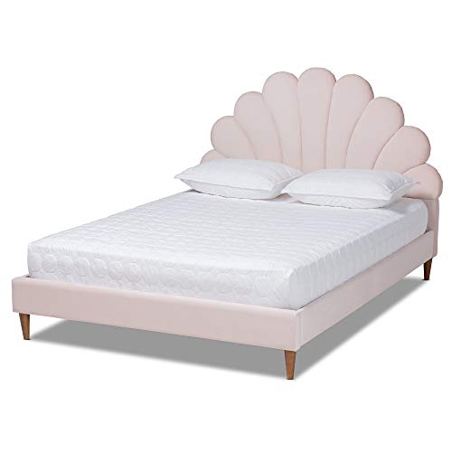 Baxton Studio Beds (Platform), Queen, Light Pink/Walnut