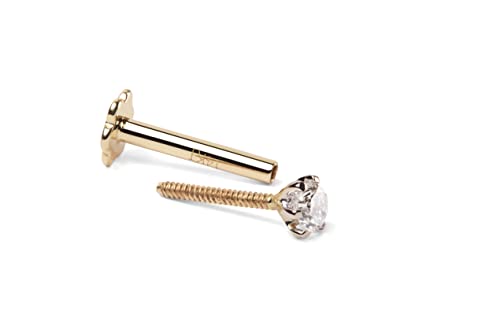0.06 Ct Real Diamond 6 Prong Nose Stud 14K Yellow Gold Nose Ring Internally Threaded 8 Mm Screw Back #TOP2