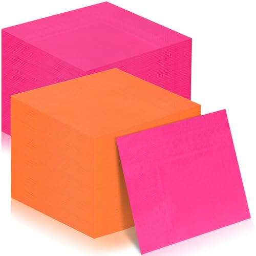 Lot de 120 serviettes en papier jetables rose et orange, 16,5 x 16,5 cm, pour cocktail, déjeuner, tequila, lever de soleil, enterrement de vie de jeune fille,...