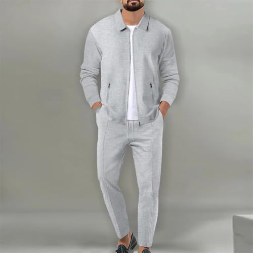 Men's Jacket POLO Shirt 2 Sets Long Sleeve Fashion Commercial Breathable Lapel, Pants Pull Rope Solid Color 2 Set4