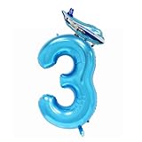 40in Numbers Airplane Balloons - 3 Blue, Kids Airplane Party Decorations (Blue #3)
