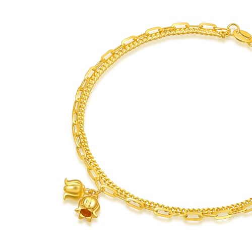 CHOW SANG SANG 999 24K Solid Gold Essence Double Double Chain Bracelet with Lucky Charms for Women Size 18cm 95771B Price-by-Weight 4.11g Gold2