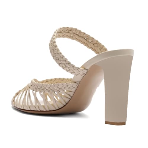 XYD Women Braided Woven Sandals Fashion Pointed Peep Toe Block High Heels Slip-on Mule Shoes for Summer4