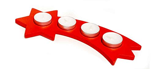 Hess Holzspielzeug 40035 - Teelichthalter in Sternenform mit Schweif, aus Holz, rot, Dekoration für besondere Anlässe aus dem Erzgebirge