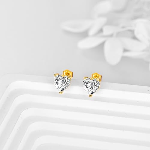 Moissanite Stud Earrings 14K Solid Yellow Gold Heart Earring Jewelry Gifts for Women(1.50 Carat, Heart 8MM)3