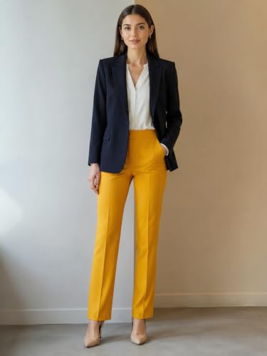 TANE TASARIM Kadın Ceket Pantolon Takım Normal Bel Sarı Denim…