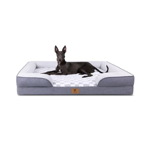 KSIIA Waterproof Dog Bed Orthopedic for XXL Senior Dog Couch with Sides, Extra Thick Supportive Pet Bed Sofa with Soft Plush Cover and Non-Slip Bottom, 53 x 40 Inch, Grey 53.0"L x 40.0"W x 4