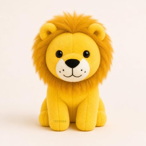 Image of Baby Lion Soft Toy for Girls Boys Kids, Yellow, Animal Plush Stuffed Teddy Gift Birthday, 18 cm