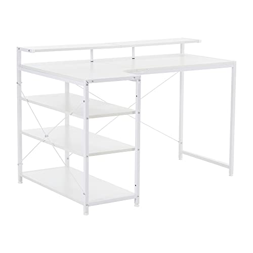 BTYJLEBE l字デスク ゲーミングデスク 120cm 【ハイデスク設計 | 横?れ防止金具 | 脚部アジャスター付き | 耐荷重80kg】 パソコンデスク コンパクト スチールフレーム 天板耐水・耐熱・耐摩擦 ゲーミングテーブル 机 pcデスク 収納