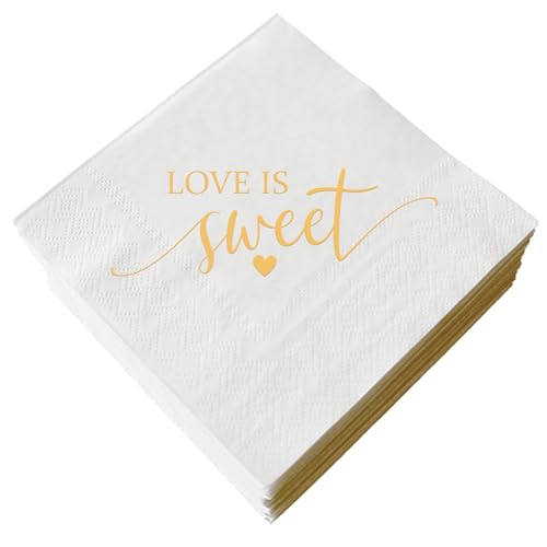 Love Is Sweet Napkins 3-Ply 50 Pack Gold and White Paper Napkin f...