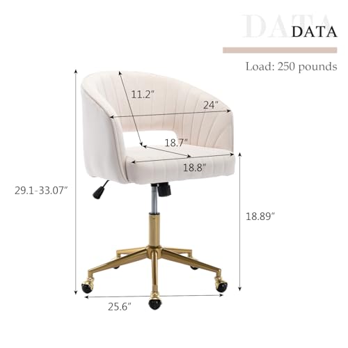 Image of Eifizek Velvet Office Desk Chair, Modern Home Desk Chair with Wheels & Gold Base, Swivel Vanity Chair for Bedroom, Office, Living Room Vanity Study (Ivory)