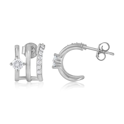 Belacqua Lab Grown Diamond Triple Huggie Illusion Stud Earring in Sterling Silver or 14K Yellow Gold Plated Silver, Round Cut, 1/2 Carat, Color J-K Clarity I1-I2, Jewelry for Women, Gift Box Included2