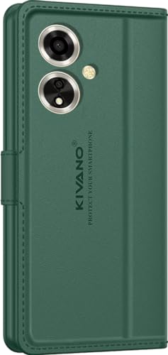 Image of KIVANO LUXE Compatible for Oppo A59 5G Luxury Handmade Leather Magnetic Flip Folio Case | Card Holder & Kickstand | Slim Protective Cover | Unisex - Green