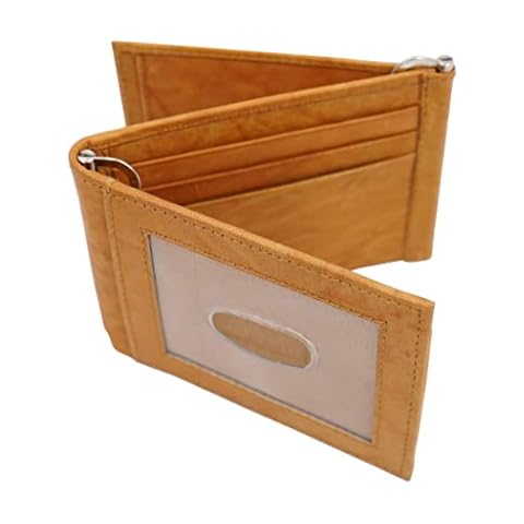 AG Wallets Men's Cowhide Trifold/Bifold Double Money Clip Wallet (Z Money Clip) (Tan Outside ID) Cover