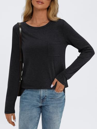 Image of AUTOMET Long Sleeve Shirts for Women 2024 Fall Fashion Crewneck Loose Fit Casual Tops Trendy Basics Outfits Clothes Black, Medium