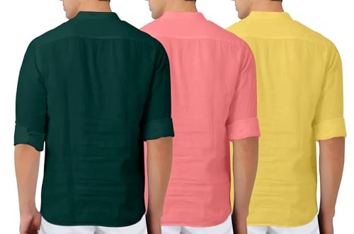 Image of Zombom Combo of Men's Solid Cotton Polyester Blend Full Sleeve Mandarin /Chinese Collor Straight Kurta Shirt (Pack of 3)