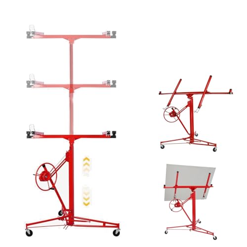 RRrawgff Elevador Placas Pladur XXL, 140-350/180-470 cm de Altura de Trabajo, Ajustable en Altura, 68 kg de Carga máxima, 290 cm de Brazo de Carga para Placas de Yeso 3 Ruedas giratorias