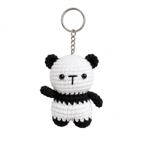 Image of Handmade Crochet Keychain | Cute Knitted Key Ring Charm | Crochet Animal, Fruit, Flower, Evil Eye & Food Plush Keychain for Car Keys, Backpack, Handbag & Gift (Pack of 1) (Panda)