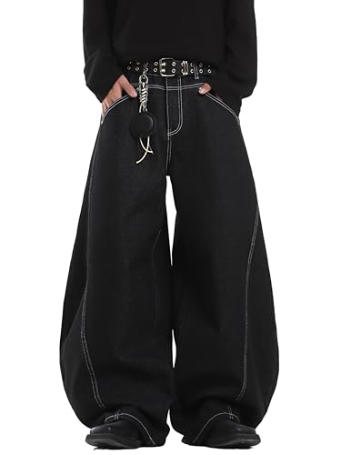 DFGIGT Baggy Barrel Jeans for Men Wide Leg Loose Fit Jeans Y2K Hip