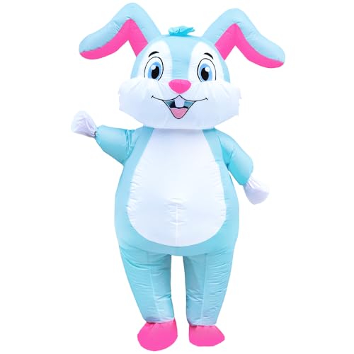 Farshine Easter Bunny Costume Adult Blow Up Rabbit Inflatable Costume Funny Blue Full Body For Women Men Cosplay Holiday Themed Party Family Community Recreational Events Fairs Outdoor