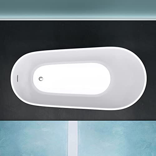 Mai & Mai freistehende Acryl-Badewanne Oval Standbadewanne Weiß inkl. Push-Open Ablaufgarnitur Breite 170cm V528