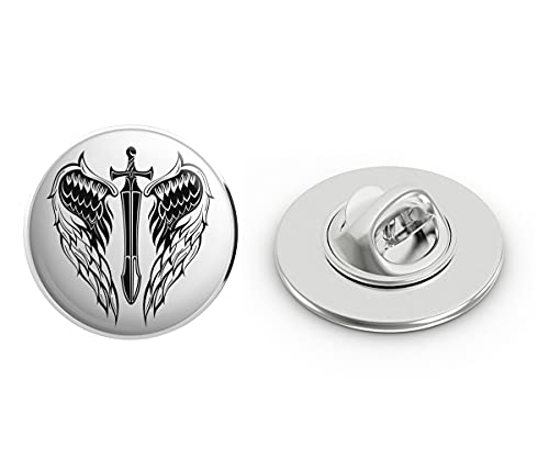 Cross Sword with Angel Wings Round Metal 0.75