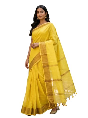 Image of Cotton Silk Sarees with zari border l Solid color cotton silk sarees for women l Bengal Handloom cotton sarees.