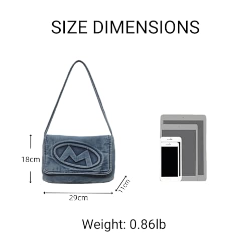 Denim Shoulder Bag Women Casual Tote Handbag Soft Blue Jean Bag (Blue)3