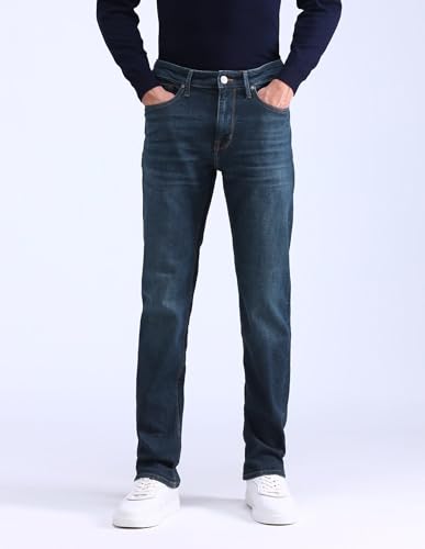 Image of Flying Machine Men's Slim Straight Fit Jeans| Solid | Mid Rise | Stretchable | Jeans for Man