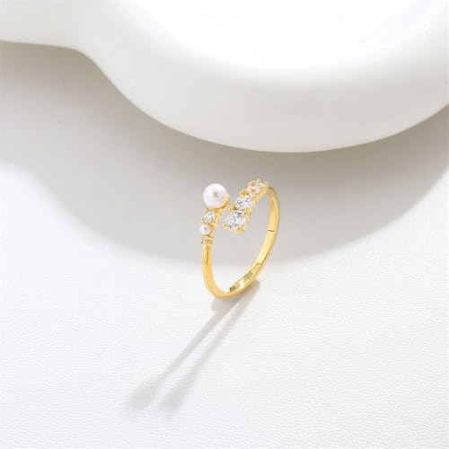Geometry Pearl Cubic Zirconia Adjustable Finger Ring Minimalist Pearls Wrap Stacking Rings Open Statement Band for Women Christmas Wedding Jewelry3