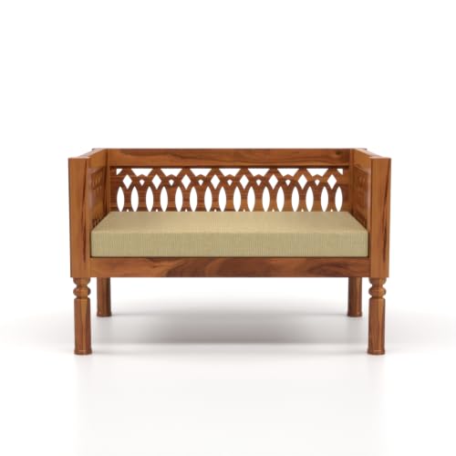 Image of NATRAJ ART & CRAFT Sheesham Wood 2 Seater Sofa Set for Living Room | Wooden CNC Sofa Set for Living Room Furniture (2 Seater, Honey Finish)