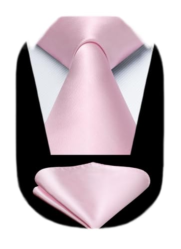 Image of HISDERN Mens Solid Color Ties Formal Satin Necktie and Pocket Square Set Classic Wedding Business Tie & Handkerchief