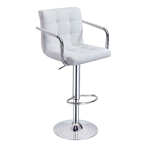 Panana Barstool with Armrest Mid Back Bar Stool for Pub Counter Home Kitchen Breakfast Swivel Chair (1 x Stool, White)