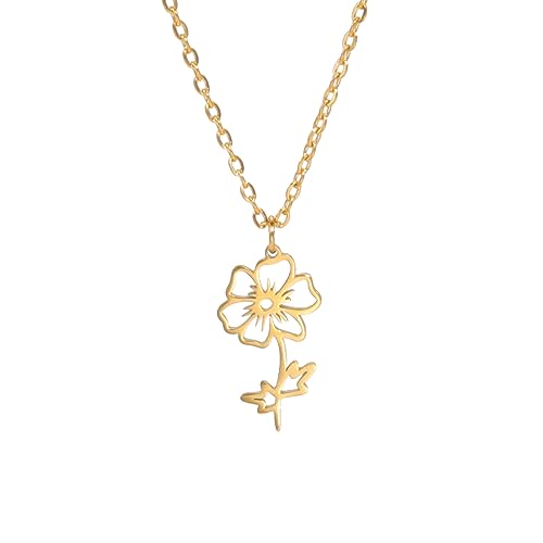 kkjoy Birth Month Flower Necklace Stainless Steel 12 Month Birthday ...