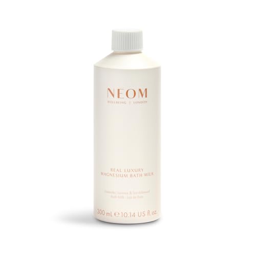 NEOM Real Luxury Magnesium Bath Milk, 300ml I 100% Natural Lavender, Jasmine and Sandalwood I Milky Texture I Relaxing I Soothing I Relieve Sore and Tired Muscles.