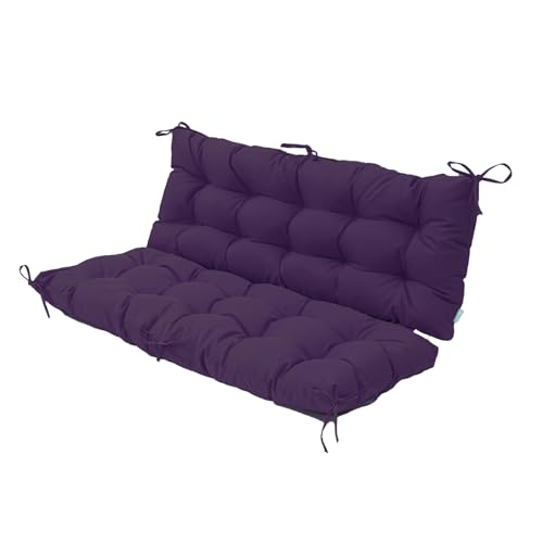 QILLOWAY Outdoor Swing Cushion Waterproof Replacement Cushion for 3 Seater Porch Patio Bench, 51 Inch Polyester Outdoor Cushion with Backrest & Ties, Purple