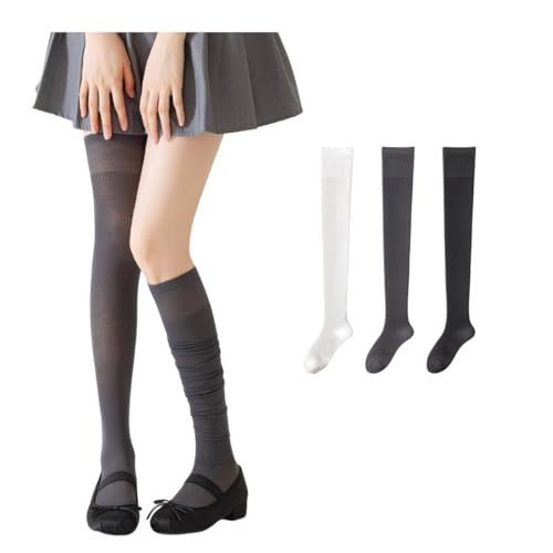 Modal Knee-High Socks for Girls, Women Thin Mesh Sheer, Two-way Wear, Slouching Calf or Over-the-Knee, Cute Preppy