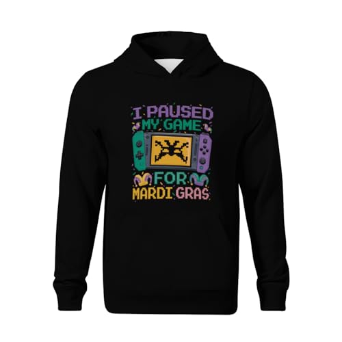 Kids Retro I Paused My Game For Mardi Gras Video Gamer Boys Girls Lightweight Kangaroo Pocket Fleece Hoodies2