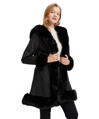 Suede Jacket With Faux Fur Collar for Women,Winter Warm Coat with Belt Outerwear2