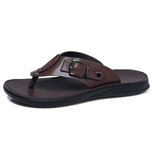 Men's Casual Flip Flops Leather Slides Open Toe Comfort Outdoor Slippers Summer Fisherman Slip On Sandals for Men