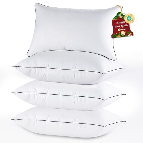 JOLLYVOGUE Pillows Queen Size Set of 4 for Sleeping, Soft and Supportive Bed Pillow with Down Alternative Filling for Side and Back Sleepers, Hotel Collection