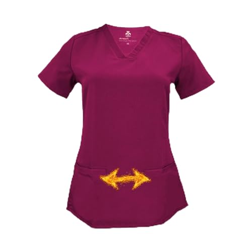 M&M SCRUBS Women's Super Soft Scrub Top, Junior Fit V-Neck Scrub Top XL Burgundy 8117