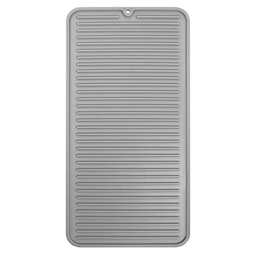 mDesign Premium Quality Pet Food and Water Bowl Feeding Mat for Cats and Kittens - Waterproof Non-Slip Durable Silicone Placemat - Raised Edges, Food Safe, Non-Toxic - Small - Gray