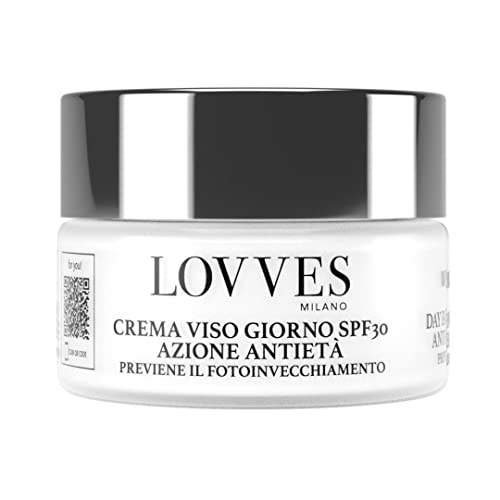 Lovves Crema Viso Giorno Con Spf 30, Alta Cosmesi Naturale, Idratante, Previene Il Fotoinvecchiamento, Contrasta Rughe E Macchie, Migliora L'Elasticit