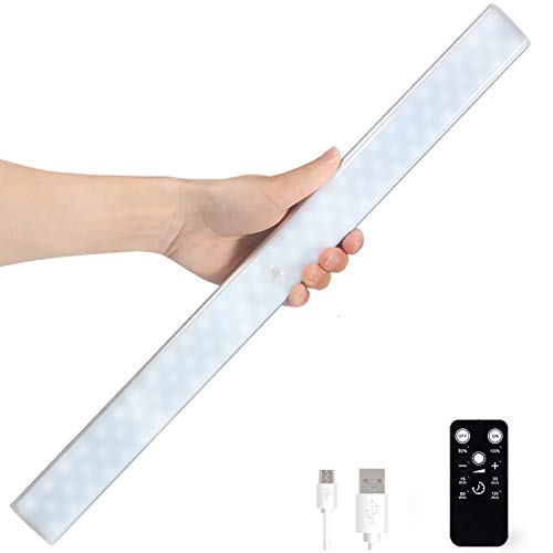 [2020 New Version]LUNSY 82LED Under Cabinet Lighting Rechargeable, 330lm Closet Light, Remote Control+Manual Control+Motion Sensor Night Light for Wardrobe, Hallway, Stairs, Kitchen, Cupboard, Shelf