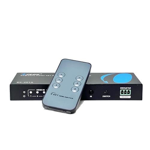 OREI 8K HDMI 2.1 Switch 4x1, Switcher with Audio Extractor UltraHD Supports Upto 4K @ 120Hz PS5, Xbox, Gaming, Remote Contorl IR EDID HDCP 2.3 - Optical Out (BK-401A)