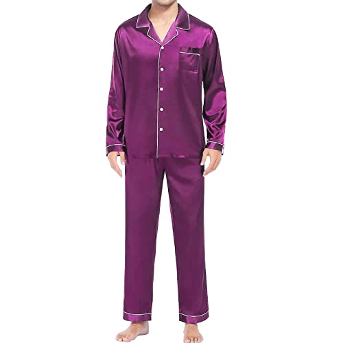 Pijama Casual para Hombre, Blusa de Manga Larga, botón, satén de Seda, Dos Piezas, Ropa de Dormir, Traje, pantalón, Pijama Mujer Invierno Mono Cerdo Mujer