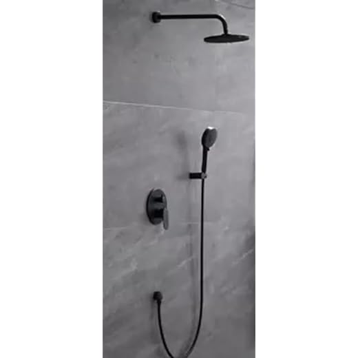 Esnbia Black Shower System, Wall Mounted Shower Faucet Set for Bathroom with High Pressure 8" Rain Shower head and 3-Setting Handheld Shower Head Set (Rough in Valve Included）