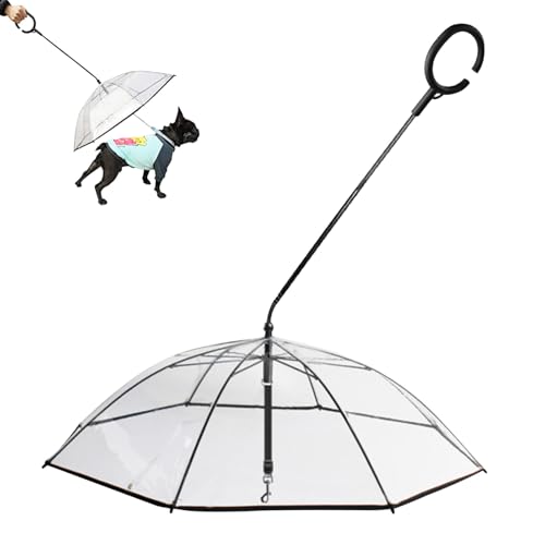 Ombrello Trasparente Per Cani Da Compagnia - 64 Cm, Ombrello Trasparente Al Guinzaglio, Design Antipioggia E Resistente Alla Neve | Ombrelli Da Passeggio Per Cani Con Impugnatura A Forma Di C Regolabi