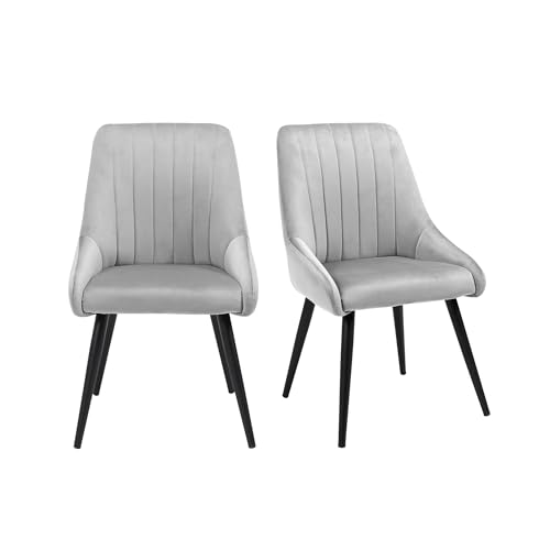 Image of Finch Fox Morris Velvet Dining Chair for Living Room, Bedroom, Home Office with Black Metal Legs in Light Grey Color (Set of 6)